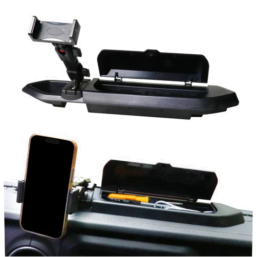 RERPRO Dash Phone Mount Holder Compatible with 2018-2023 Jeep Wrangler JL 2/4 Door Gladiator JT Accessories Center Console Storage Box Dashboard Tray with Cover, Not for 4XE, 1 Pack Black