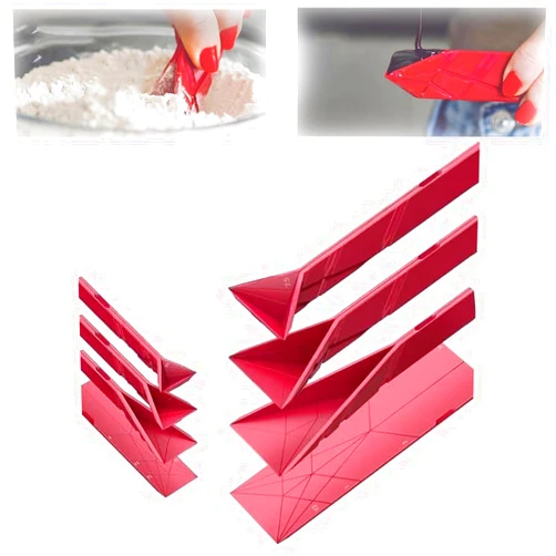 DLTFRSED Polygons Measuring Spoon Flat 3-in-1 Measuring Spoons - 2 Spoons with 6 Different Sizes, Multifunction Folds Flat Kitchen Gadget Utensils Scoop Cook Baking Liquid Ingredients (Red)