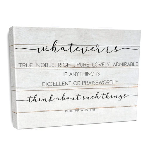 TSUYAWU Inspirational Bible Verses Canvas Wall Art Whatever is True Noble Right Pure Lovely Admirable Print Christian Painting Framed Scripture Artwork Ready to Hang Rustic Home Decor