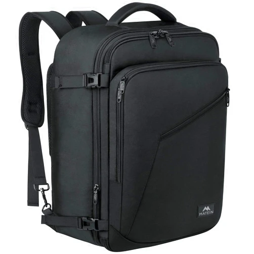 MATEIN 45L Travel Backpack, Large Carry on Backpack for Men Women, Water Resistant Lightweight Expandable Daypack, Business Weekender Backpacks, Gifts for People who Travel, Black