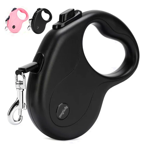 Enrgticdg 16Ft Retractable Dog Leash,Light Weight Leash for Small to Medium Dogs/Cats Up to 50lbs,Stainless Steel Spring Strong Nylon Tape, Tangle Free, One-Handed Brake.(Black)