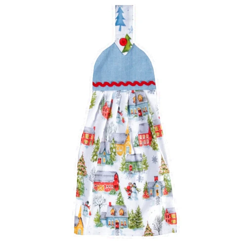 Donna's Home Emporium Kay Dee Designs Snowy Winter Glitter Christmas Village Cotton Kitchen Tie Towel