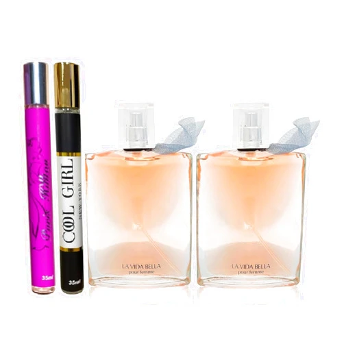 Generic 4 pack combo of La Vida Bella for Women 3.4 oz + Faris Hilton 35 ml+ Cool Girl 35ml inspired perfume