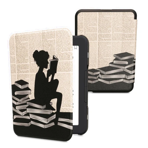 kwmobile Case Compatible with Barnes & Noble Nook Glowlight 4 / 4e Case - eReader Cover - Girl and Books Black/Beige