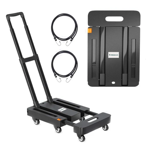 Fablyours Folding Hand Truck Dolly Cart, 500LB Heavy Duty Foldable Cart with 6 Wheels, Including 2 Rear Brake Wheels & 2 Elastic Ropes, Portable Dolly for Moving utility Luggage Travel/Home/Office Use