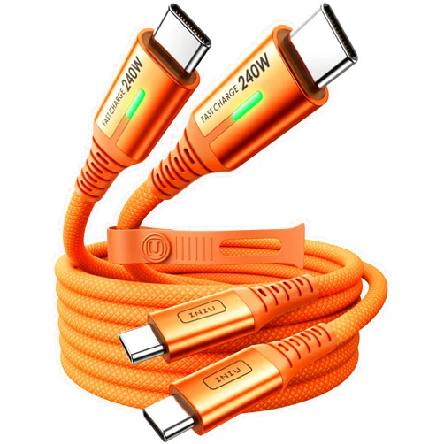 INIU USB C to USB C Cable, 240W Fast Charging Type C Charger Cord, Braided USBC Phone Charger Cable for iPhone 17 16 15 Pro Max Samsung S25 S24 Laptops MacBook Air 15 iPad Switch [6.6ft+6.6ft Orange]