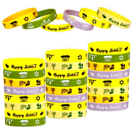 FSHANEE 24 Packs Happy Sukkot Rubber Wristbands | Sukkah Party Supplies Silicone Wristbands Jewish Holiday Party Supplies Party Gifts - Happy Sukkah Party Favors Party Goodie Bag Fillers Stuffers