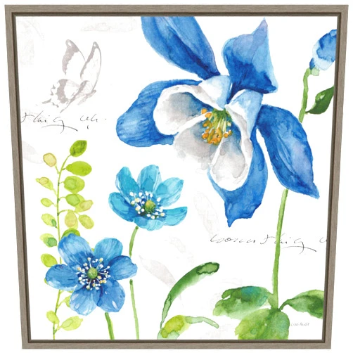 Amanti Art Framed Canvas Wall Art Print Blue and Green Garden III by Lisa Audit (16 in. W x 16 in. H), Sylvie Greywash Frame - Small
