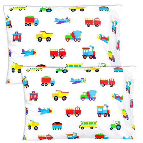 Wildkin Kids 2-Pack 100% Cotton Pillowcases for Boys & Girls, Soft and Breathable Fabric Pillow Kids Pillowcase, Fits Standard Size Pillow (20 x 30 Inches) - Trains, Planes & Trucks