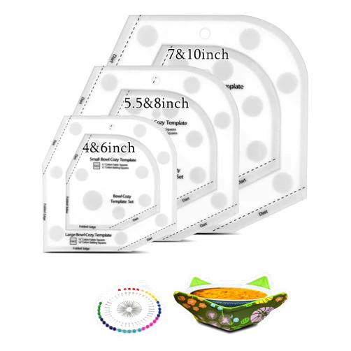 YUBIRD Bowl Cozy Template 3 Sizes, Bowl Cozy Pattern Template, Bowl Cozy Template Cutting Ruler Set of 4, Large Bowl Cozy Template for Sewing with 40 Pcs Cool Pins and User Manual(3 Sizes)