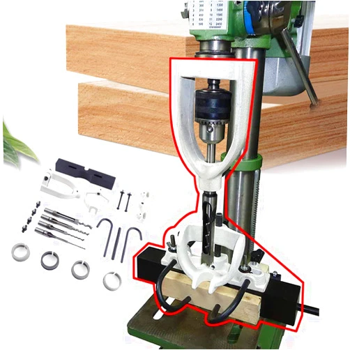 Fichiouy Locator Set of Bench Drill for Mortising Chisels Tenoning Machine with 4 Bits, Steel Hole Chisel Drilling Machine Tenon Tools