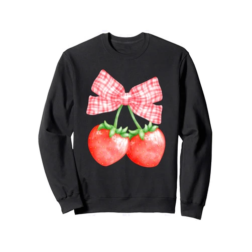 Coquette Dreams: Whimsical Fashion Illustrations Sweet Strawberry Bow Delight Sweatshirt