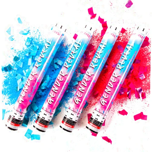 Gender Reveal Surprise! Gender Reveal Surprise Confetti and Powder Cannons Bundle, 2 Pink and 2 Blue, Smoke-Free and Safe, All-Natural Ingredients