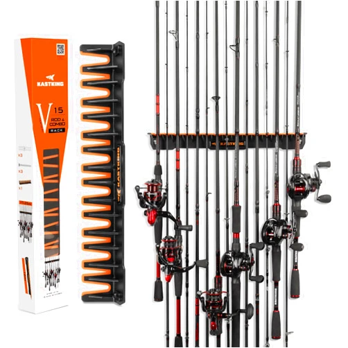 KastKing Patented V15 Vertical Fishing Rod Holder – Wall Mounted Fishing Rod Rack, Store 15 Rods or Fishing Rod Combos in 18 Inches, Great Fishing Pole Holder and Rack