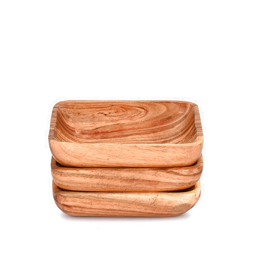 EDHAS Acacia Wood Salad Plates for Sandwich Bread Fruit Salad Snack Dough Candy Serving Appetizer Display Set of 3 (6