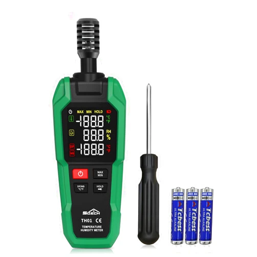 SQECH Temperature Humidity Meter, SQECH Digital Hygrometer with Ambient Thermometer,Dew Point,Wet Bulb,Flashlight,Max/Min,Data Hold,High Precision Psychrometer Monitor with Color Backlight for Home HVAC