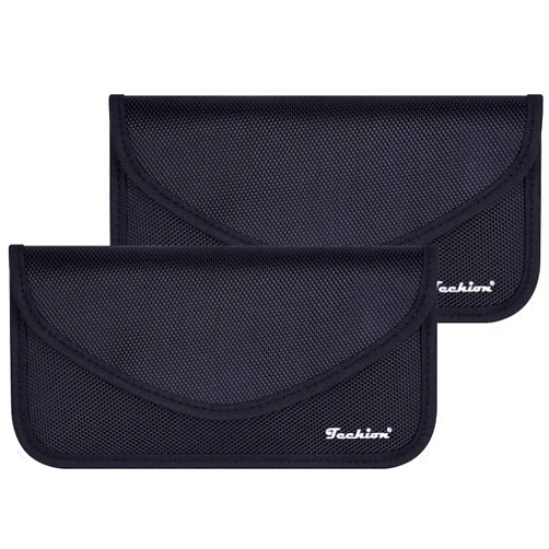 Techion Signal Blocking Bag, Techion 2 Pack RFID Faraday Bag Shield Pouch Cage Box Wallet Case for Cell Phone and Car Key FOB, Privacy Protection, Anti-Hacking - Black