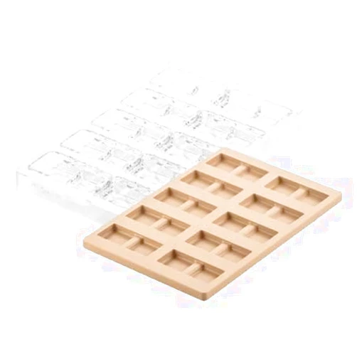 Silikomart Kit Blocco-B Clear Tritan-Plastic Chocolate Mold with 10 Snack-Bar Cavities 38mm x 75mm x 16mm High, Plus Silicone Mold with 10 Snack-Bar Cavities to make the Chocolate-Bars’ Fillings