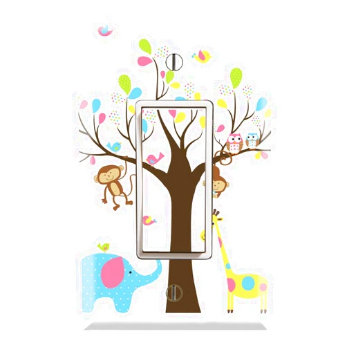 DecalSkin Graphics Wallplates - Monkey Giraffe Elephant Owl Tree - Single Rocker/GFCI Outlet Wall Plate Cover