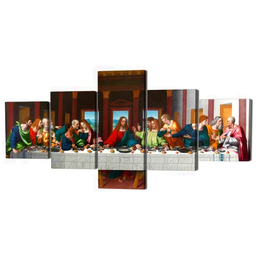 Yatsen Bridge The Last Supper Painting on Canvas Wall Pictures for Living Room 5 Pieces Last Supper Wall Art Retro Vintage Wooden Modern Framed Posters and Prints Giclee Gallery Wrap Artwork Stretched (50''Wx24''H)
