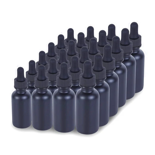 YONKAN 2 oz Dropper Bottle 24 Pack Black Glass Boston Bottles 60ml with Eye Droppers Black Caps for Essential Oils, Perfume, Leak Proof Travel Bottles for Liquids
