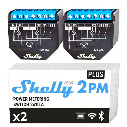 Shelly Plus 2PM UL | WiFi & Bluetooth 2-Channel Smart Relay Switch with Power Metering | Home Automation | Roller Shutters Remote Control | Alexa & Google Home Compatibility | iOS Android App (2 Pack)