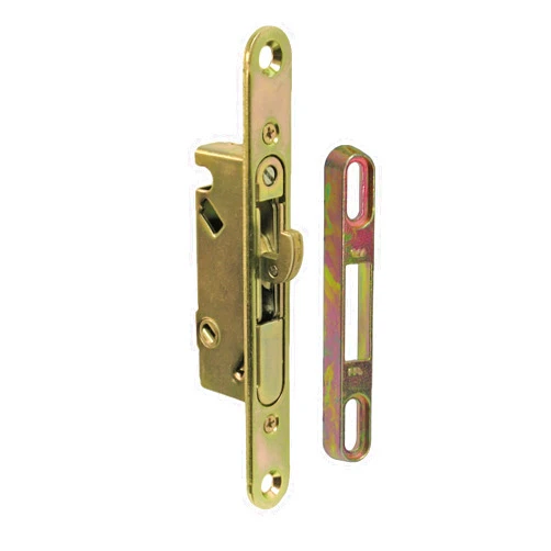 FPL Door Locks and Hardware Inc. FPL #3-45-S Sliding Glass Door Replacement Mortise Lock with Adapter Plate, 5-3/8” Screw Holes, 45 Degree Keyway- YZD Plating