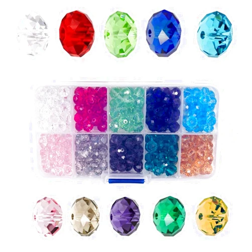 Bingcute 8mm Wholesale Briolette Crystal Glass Beads for Jewelry Making Faceted #5040 Briollete Rondelle Shape Assorted Colors with Container Box