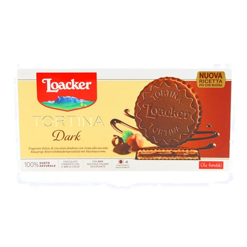Loacker Tortina Dark Noir 126g - Zartbitterschokolade mit Nougatcreme&Waffelblättchen