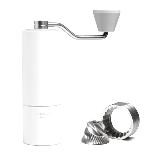 TIMEMORE Manual Coffee Grinder Stainless Steel Conical Hand Grinder Burr Chestnut C2S Internal Adjustable Setting Capacity 20g Pour Over Mocha Coffee for Travel, Camping, Home White