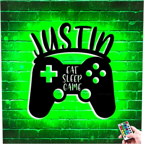 Motepic Personalized Wall Game Sign | Custom Name Wood/Metal Art Decor for Teen Boys | Colorful With Remote Control (Style 2)