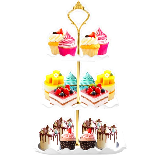 DAFURIET Dessert Cupcake Stand, 3 Tier Cup Cake Holder Tower for Tea Party/Birthday/Weeding, Plastic Tiered Serving Tray with Metal Rod, White