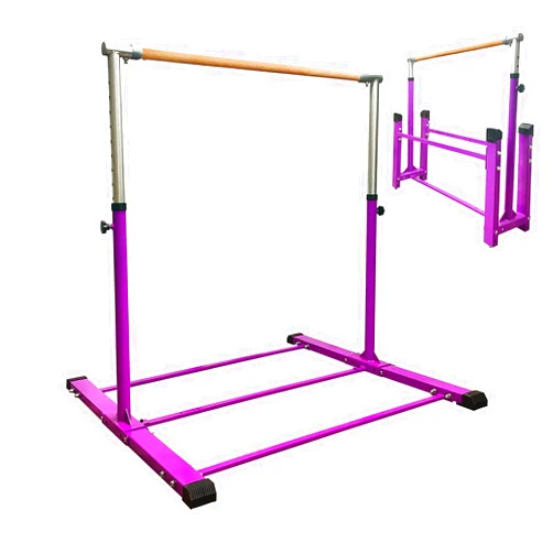 JC-ATHLETICS Foldable & Movable Gymnastic Kip Bar/Junior Training Bar/3' to 5' Adjustable Height,Home Gym Equipment,Ideal for Indoor and Home Training,1-4 Levels,260lbs Weight Capacity NEW PURPLE