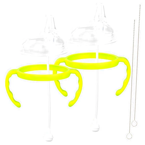 CHUBBIEE Sippy Cup Soft Spout Conversion Kit for Comotomo Baby Bottles, Sippy Cup Transition Set with Sippy Spout Nipples, Weighted Straws, Bottle Handles and Cleaning Brushes, Green, 2 Pack