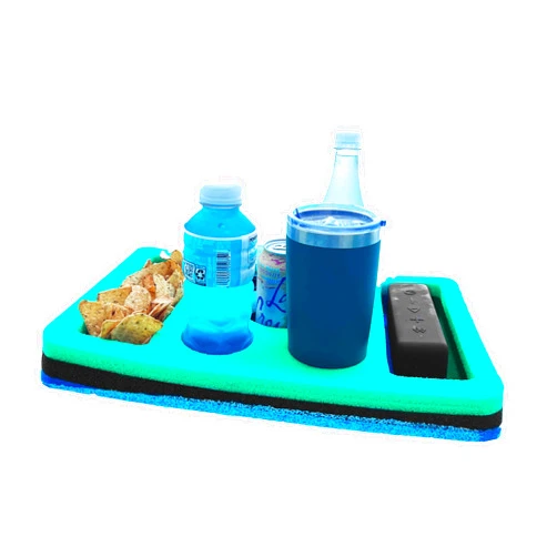 SOWKT Floating Drink Holder for Pools and Hot Tubs - Foam Pool Drink Floats - Holds up to 5 Drinks and Multiple Snacks - Puncture-Proof and UV Resistant (Blue/Black/Green)
