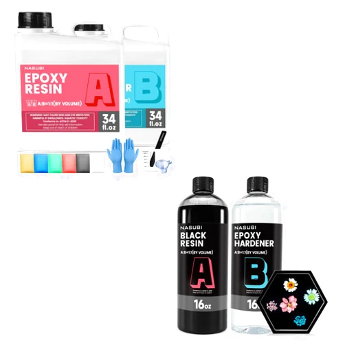 NASUBI Crystal Clear Epoxy and Black Resin Easy to Use Resin for Art, Mold, Wood, Jewelry, NO Bubbles, NO Odor, UV Resistant, 2 Part Casting Coating Resin Kit with Silicone Cups, Sticks, Pigment