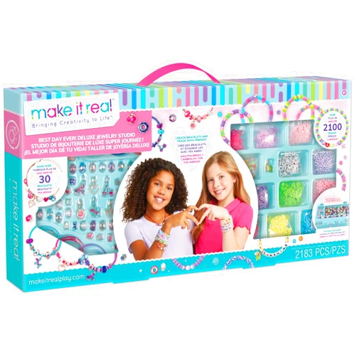 Make It Real: Best Day Ever! Deluxe Jewelry Studio - 2183pcs - DIY Craft Kit, Design & Make Over 30 Breacelets, Beads & Charms, Girls & Kids Ages 8+