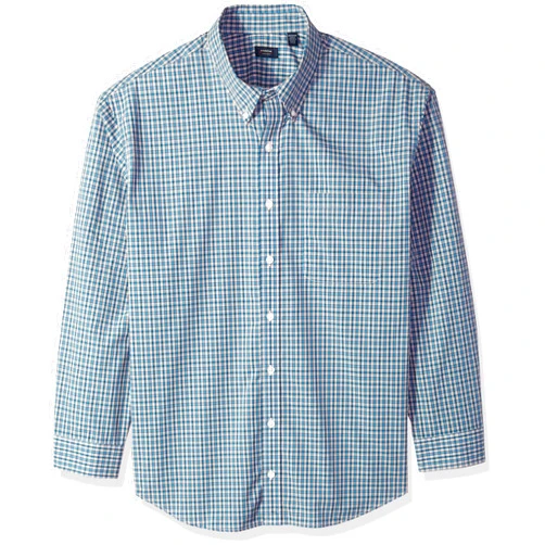Arrow 1851 Men's Tall Hamilton Poplins Long Sleeve Button Down Plaid Shirt, Storm Blue, 2X-Large Big