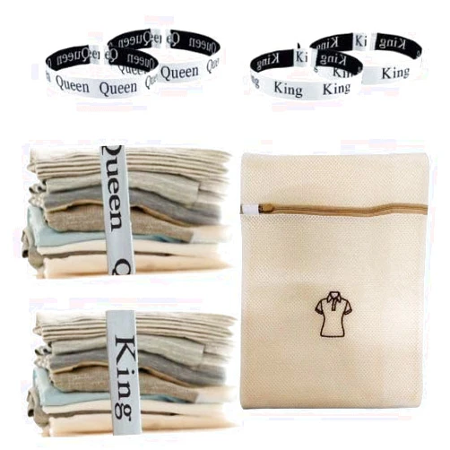 Generic 4 laundry sheet organizer wraps- King & Queen laundry bands & Mesh laundry bag for all delicates Linen Closet Organizers and Storage for Sheets, Clothes & Pillowcases