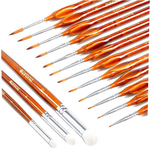 DUGATO Miniature Detail Paint Brush Set 15pcs, Micro Detailing Brushes & Dry Brushes with Premium Bristle and Wood Handle, for Acrylic Oil Watercolor Gouache, Paint by Number, Citadel, Figurine, 40k