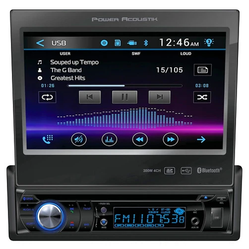 Power Acoustik PD-724B 1-DIN Source Unit With Bluetooth/Motorized 7