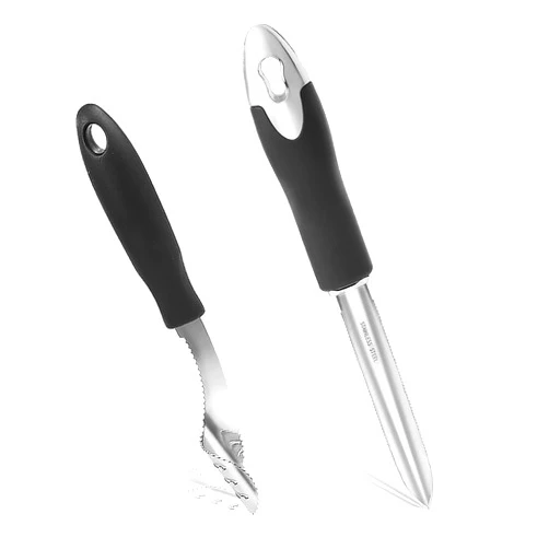 Newness Focus on Stainless Steel Jalapeno Pepper Corer & Zucchini/Cucumber Corer, Set of 2, Newness Stainless Steel Core Deseeder Kitchen Tool with Serrated Slice and Rubber Handle, Easy for Seed Remover or Slice off Vegetables tops