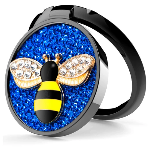 YINHEXI Phone Ring Holder Finger Kickstand, Cell Phone Ring Holder Finger Grip 360 Degree Rotation, with Crystal Stone Enamel Bee (Blue)
