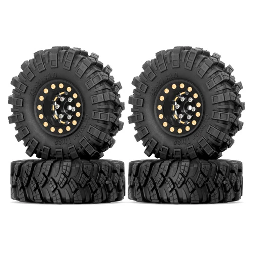 OGUNKE OGRC 1.0 RC Wheel and Tires Brass Negative Offset 7mm Wheels with New Compound 1.0 Tires for 1/18 TRX4M 1/24 SCX24 C10 JLU Deadbolt Gladiator Bronco FMS FCX24 RC Crawler Car