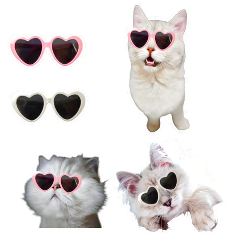 Rejopfad Pet Cat Dog Doll Sunglasses, Kitty Funny Props Eyeglasses, Cosplay Photography Props Cute Sunglasses 2PCs Pink and White