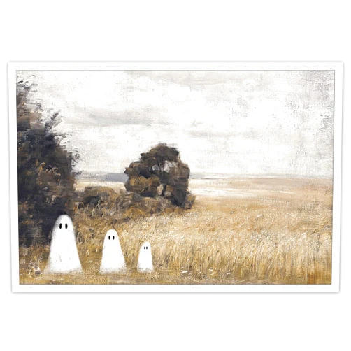 Htdsks Cute Ghost In Haunted Forest Canvas Wall Art Funny Spooky Poster Vintage Halloween Prints Painting Dark Academia Pictures Wall Decor 12x16in Unframed