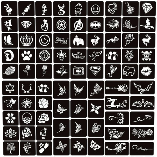 Kotbs 6 Sheets Glitter Tattoo Stencils, 82pcs Butterfly Flower Animal Temporary Tattoo Stencils, Henna Tattoo Templates Semi Permanent Tattoos for Women Boys Girls Body Art