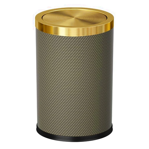 YOJIA 9L/2.4Gal Gold Trash Can with Swing Cover,Creative Shake Lid Leather Garbage Can, Garbage Can for Kitchen,Bathroom,Living Room,Office (9L-Checked Grey)
