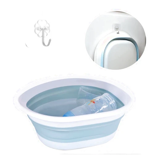 ZYCEHO Baby Bottle Wash Basin, Bottle Washing Basin - Collapsible Wash Basin for Baby Bottles, Reusable Sink Basket for Baby Bottle Cleaning, Portable Bottle Tub for Home and Travel (with Hook)