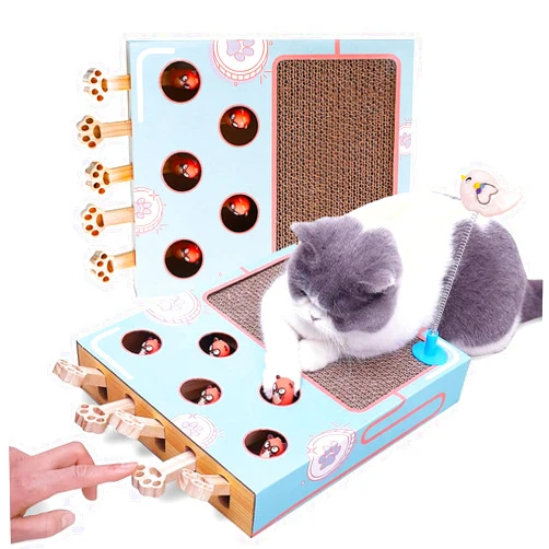 Tookincmo Cat Enrichment Toys - Interactive Whack a Mole Game, Scratching Pad, and Cardboard Box for Indoor Cats